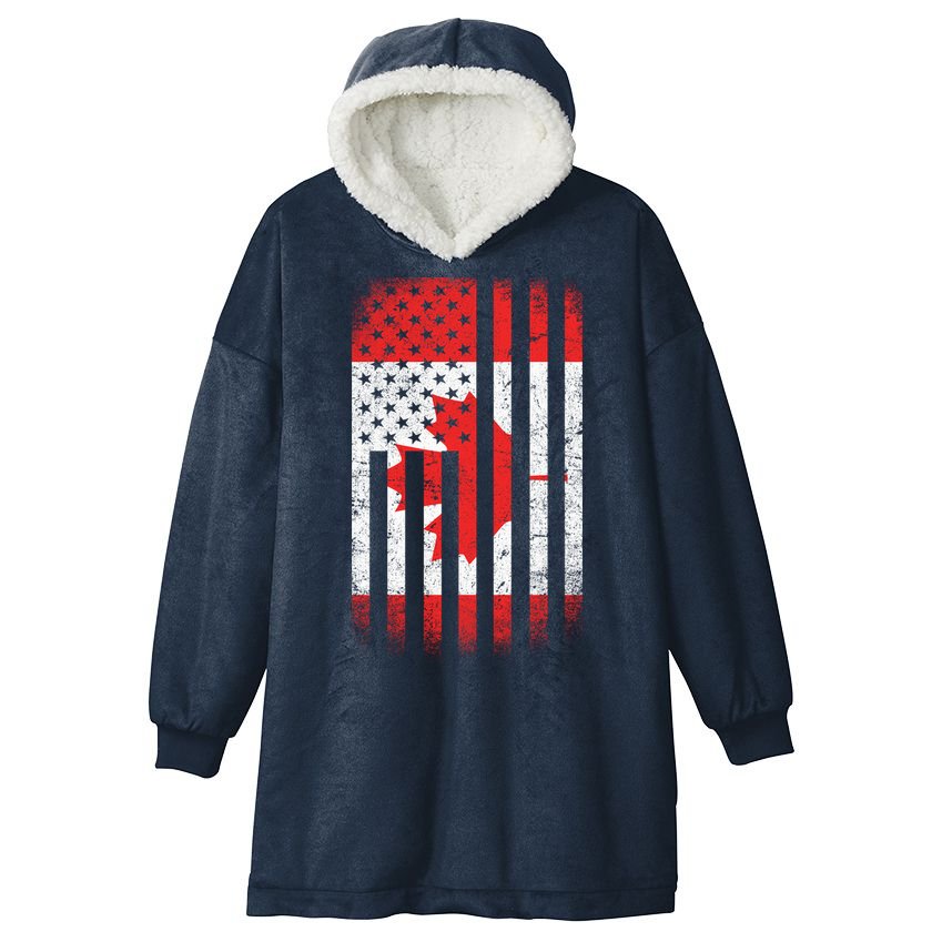Canada Usa Mashup Maple Leaf Retro Flag Hooded Wearable Blanket