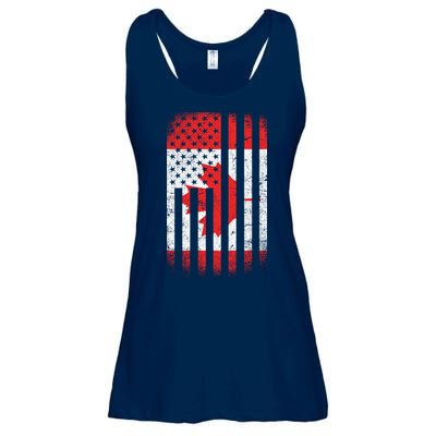 Canada Usa Mashup Maple Leaf Retro Flag Ladies Essential Flowy Tank