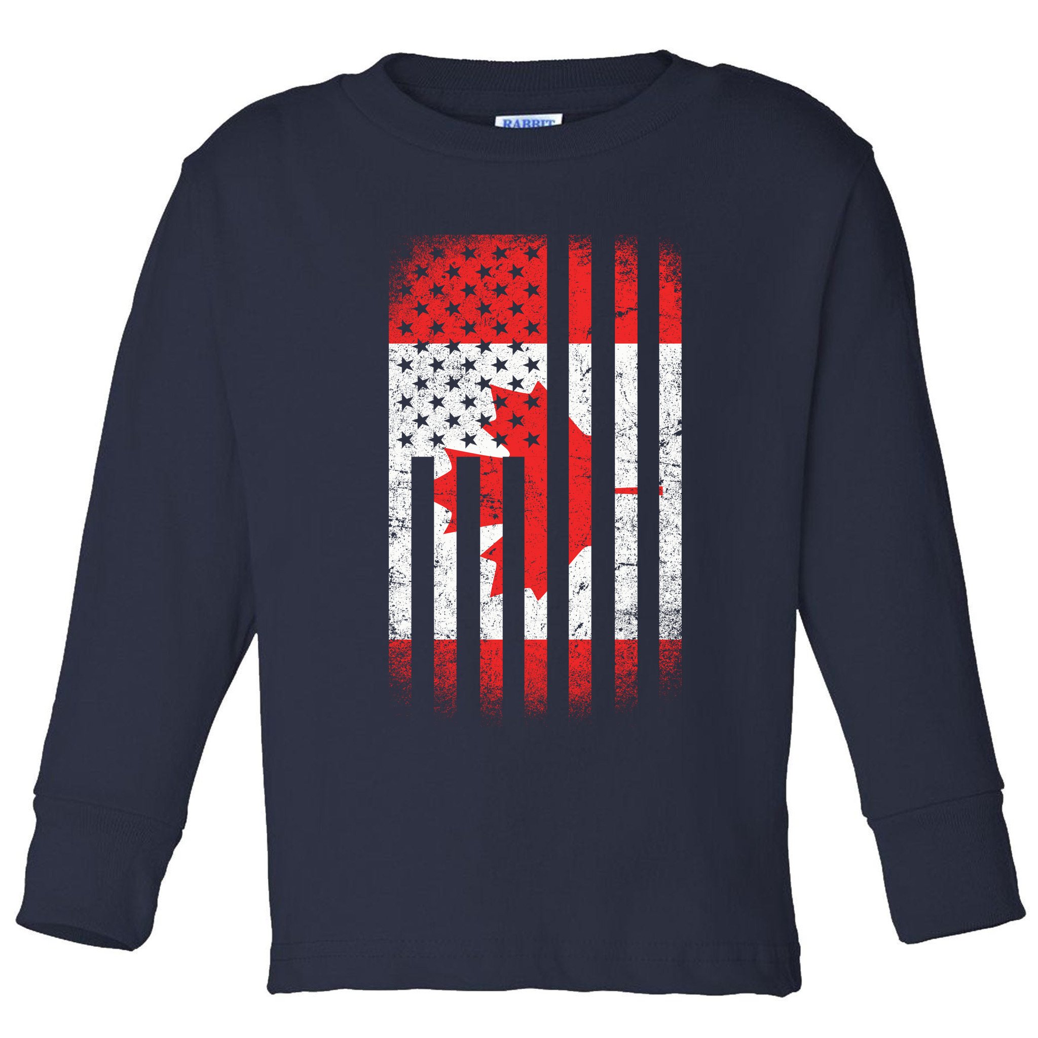 Canada Usa Mashup Maple Leaf Retro Flag Toddler Long Sleeve Shirt