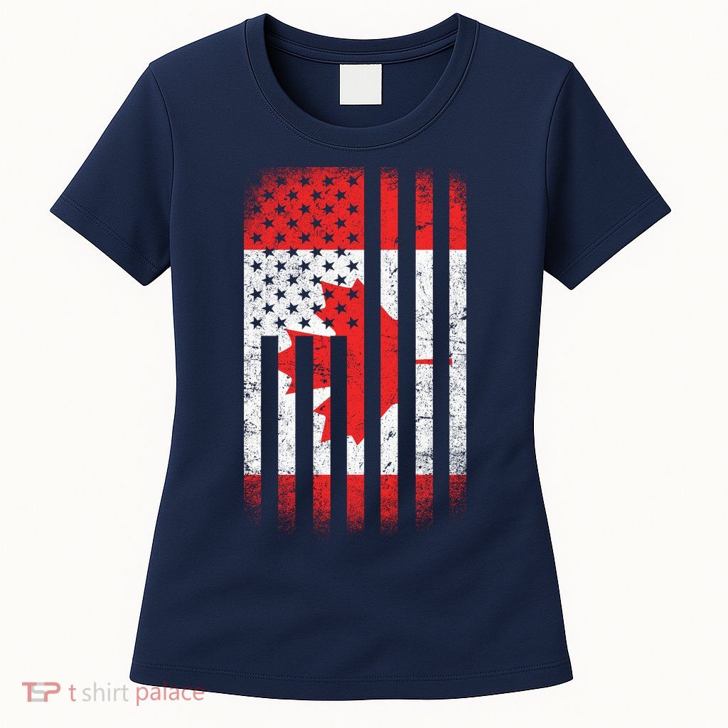 Canada Usa Mashup Maple Leaf Retro Flag Womens T-Shirt