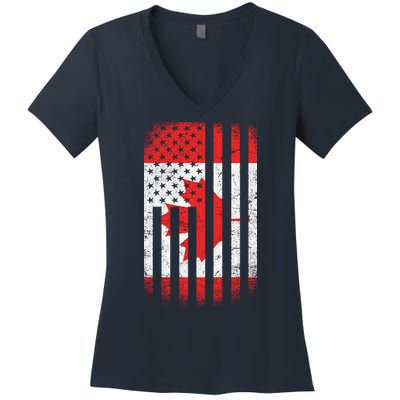 Canada Usa Mashup Maple Leaf Retro Flag Women's V-Neck T-Shirt