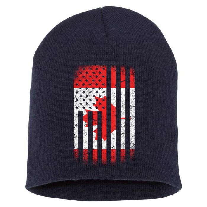Canada Usa Mashup Maple Leaf Retro Flag Short Acrylic Beanie