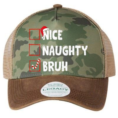 Christmas Nice Naughty Bruh Funny Xmas List Legacy Tie Dye Trucker Hat