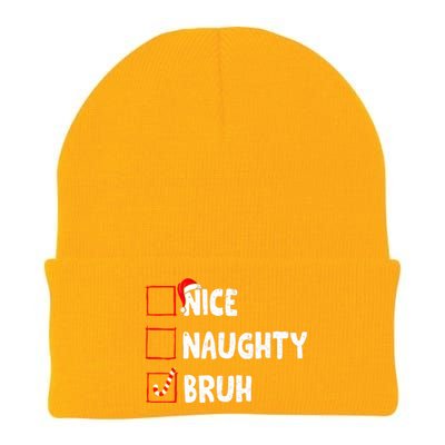 Christmas Nice Naughty Bruh Funny Xmas List Knit Cap Winter Beanie