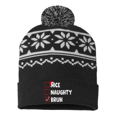 Christmas Nice Naughty Bruh Funny Xmas List USA-Made Snowflake Beanie