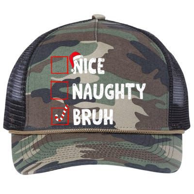 Christmas Nice Naughty Bruh Funny Xmas List Retro Rope Trucker Hat Cap