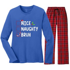 Christmas Nice Naughty Bruh Funny Xmas List  Women's Long Sleeve Flannel Pajama Set 