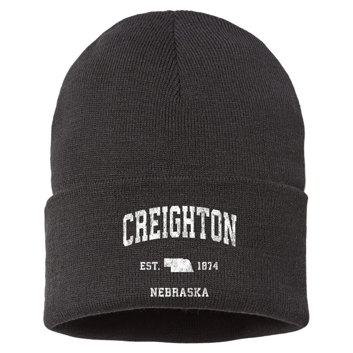 Creighton Nebraska Ne Vintage Established Athletic Sports Design Sustainable Knit Beanie