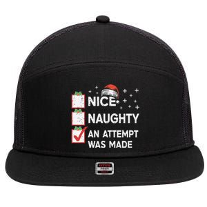 Christmas Nice Naughty An Attempt Was Made Xmas List Santa 7 Panel Mesh Trucker Snapback Hat