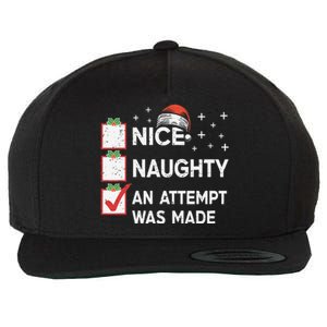 Christmas Nice Naughty An Attempt Was Made Xmas List Santa Wool Snapback Cap