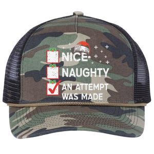 Christmas Nice Naughty An Attempt Was Made Xmas List Santa Retro Rope Trucker Hat Cap