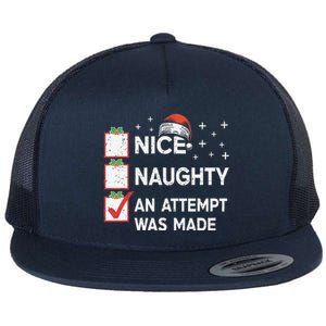 Christmas Nice Naughty An Attempt Was Made Xmas List Santa Flat Bill Trucker Hat