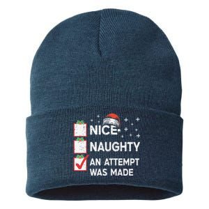 Christmas Nice Naughty An Attempt Was Made Xmas List Santa Sustainable Knit Beanie