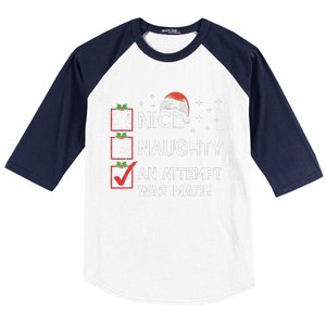 Christmas Nice Naughty An Attempt Was Made Xmas List Santa Baseball Sleeve Shirt