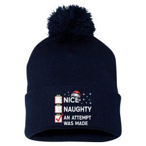 Christmas Nice Naughty An Attempt Was Made Xmas List Santa Pom Pom 12in Knit Beanie