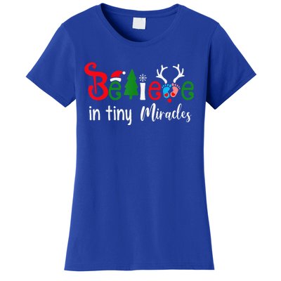 Christmas NICU Nurse Believe In Tiny Miracles Funny Funny Women's T-Shirt