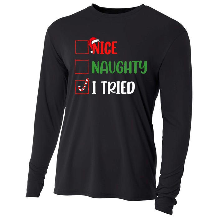 Christmas Nice Naughty I Tried Holiday Xmas 2024 Cooling Performance Long Sleeve Crew