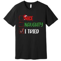 Christmas Nice Naughty I Tried Holiday Xmas 2024 Premium T-Shirt