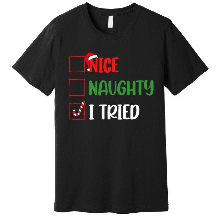 Christmas Nice Naughty I Tried Holiday Xmas 2024 Premium T-Shirt