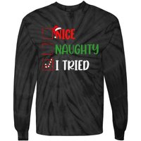 Christmas Nice Naughty I Tried Holiday Xmas 2024 Tie-Dye Long Sleeve Shirt