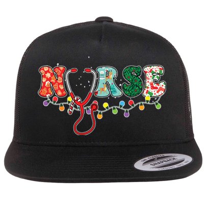 Christmas Nurse Nursing Cute Health Worker Christmas Pattern Flat Bill Trucker Hat