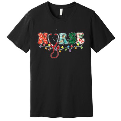 Christmas Nurse Nursing Cute Health Worker Christmas Pattern Premium T-Shirt