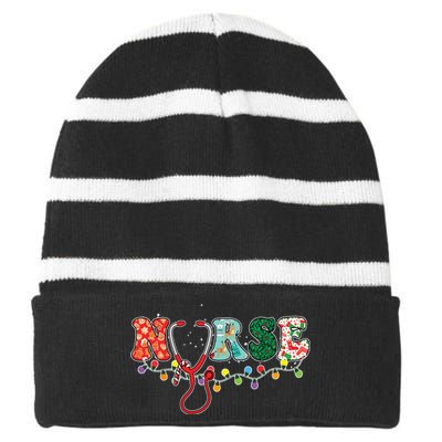 Christmas Nurse Nursing Cute Health Worker Christmas Pattern Striped Beanie with Solid Band