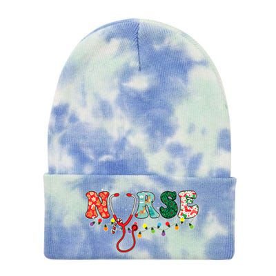 Christmas Nurse Nursing Cute Health Worker Christmas Pattern Tie Dye 12in Knit Beanie