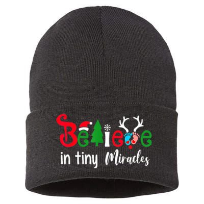 Christmas Nicu Nurse Believe In Tiny Miracles Sustainable Knit Beanie