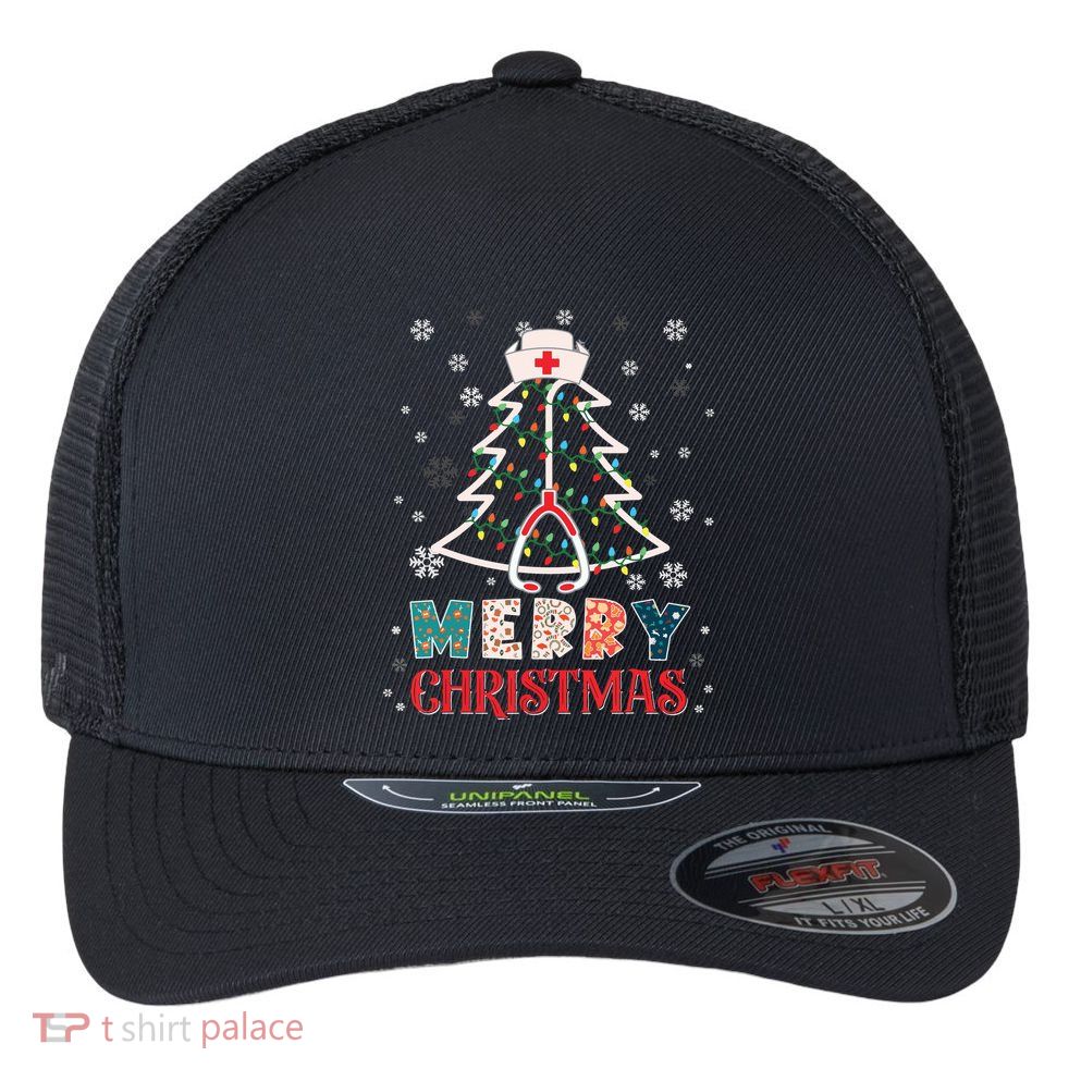 Christmas Nurse Nursing Cute Health Worker Merry Christmas Flexfit Unipanel Trucker Cap