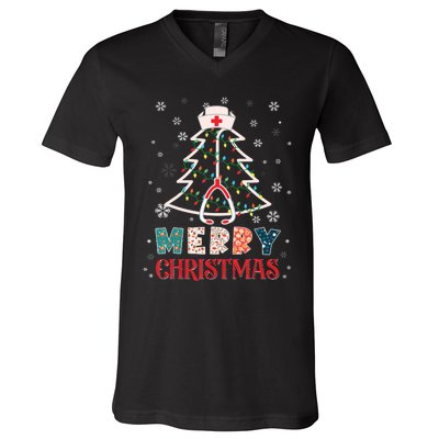 Christmas Nurse Nursing Cute Health Worker Merry Christmas V-Neck T-Shirt