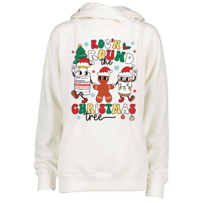 Christmas Nurse Nursing Rocn Around The Christmas Tree Womens Funnel Neck Pullover Hood