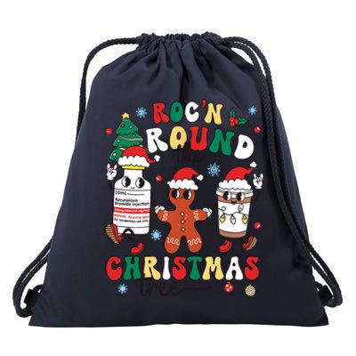 Christmas Nurse Nursing Rocn Around The Christmas Tree Drawstring Bag