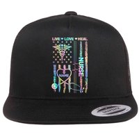 Custom Name Nurse Live Love Heal Colorful USA Flag Flatbill Hat