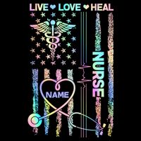 Custom Name Nurse Live Love Heal Colorful USA Flag Flatbill Hat