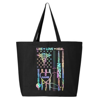 Custom Name Nurse Live Love Heal Colorful USA Flag 25L Jumbo Tote