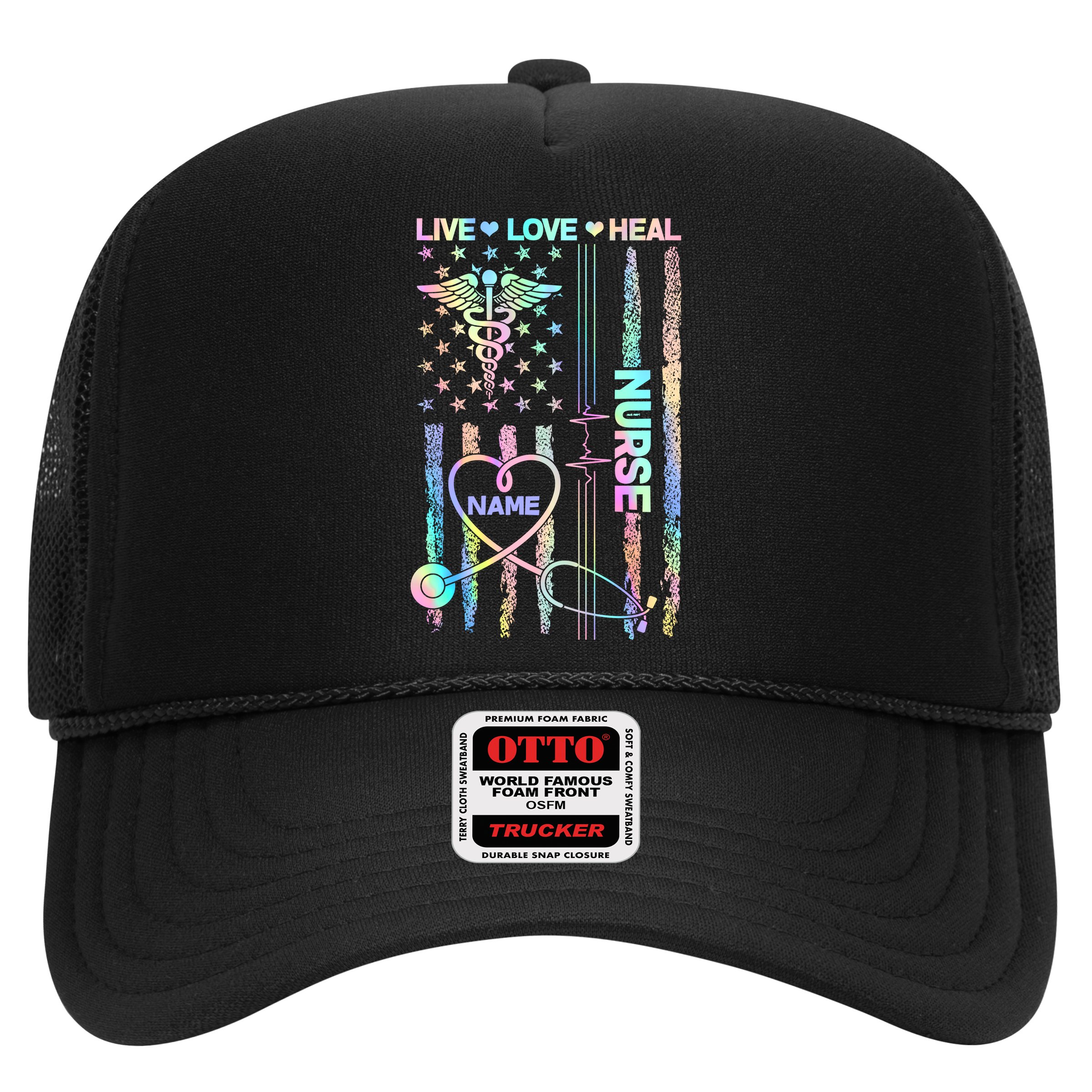 Custom Name Nurse Live Love Heal Colorful USA Flag Hat