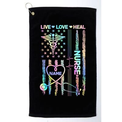 Custom Name Nurse Live Love Heal Colorful USA Flag Golf Towel
