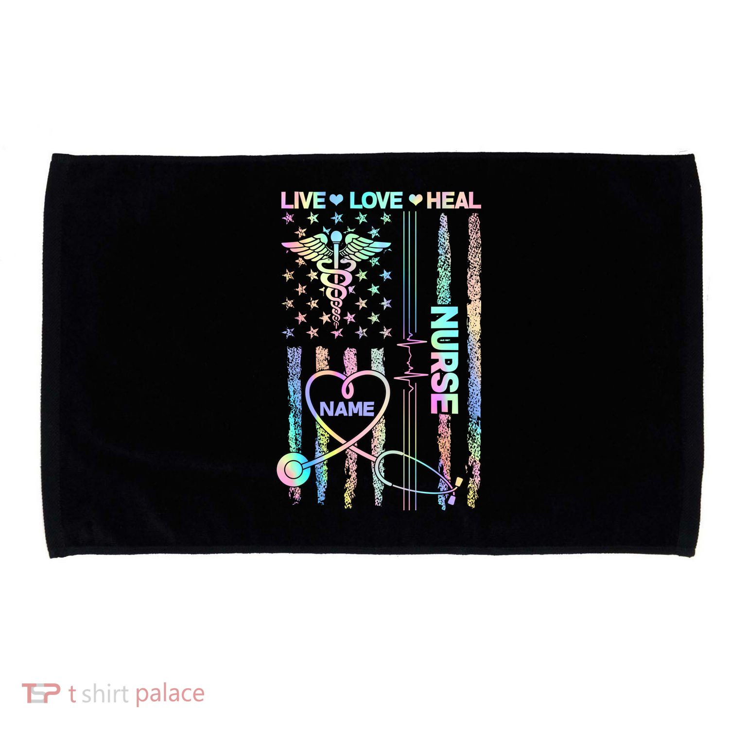 Custom Name Nurse Live Love Heal Colorful USA Flag Microfiber Hand Towel