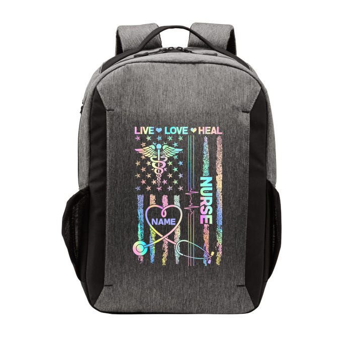 Custom Name Nurse Live Love Heal Colorful USA Flag Vector Backpack