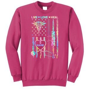 Custom Name Nurse Live Love Heal Colorful USA Flag Sweatshirt