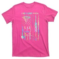 Custom Name Nurse Live Love Heal Colorful USA Flag T-Shirt