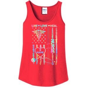 Custom Name Nurse Live Love Heal Colorful USA Flag Ladies Essential Tank