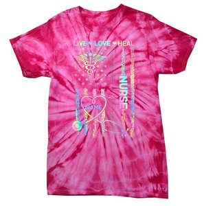 Custom Name Nurse Live Love Heal Colorful USA Flag Tie-Dye T-Shirt