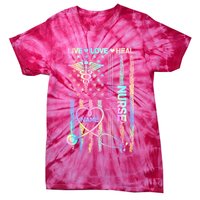 Custom Name Nurse Live Love Heal Colorful USA Flag Tie-Dye T-Shirt