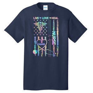 Custom Name Nurse Live Love Heal Colorful USA Flag Tall T-Shirt