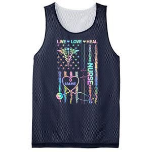 Custom Name Nurse Live Love Heal Colorful USA Flag Mesh Reversible Basketball Jersey Tank