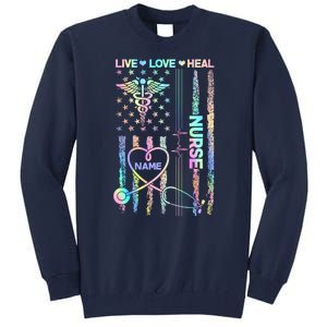 Custom Name Nurse Live Love Heal Colorful USA Flag Tall Sweatshirt