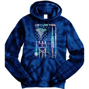 Custom Name Nurse Live Love Heal Colorful USA Flag Tie Dye Hoodie