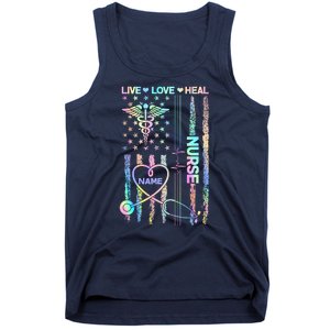 Custom Name Nurse Live Love Heal Colorful USA Flag Tank Top